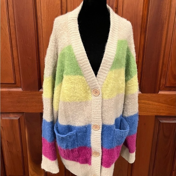 Anthropologie Moon River Women Cozy Soft Block Stripe Cardigan Sweater Size M - Picture 6 of 15